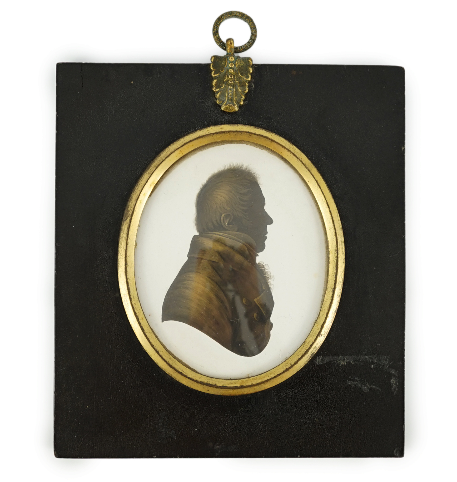 John Miers (1756-1821), Silhouette of a gentleman, painted and bronzed plaster, 7.9 x 6.5cm.